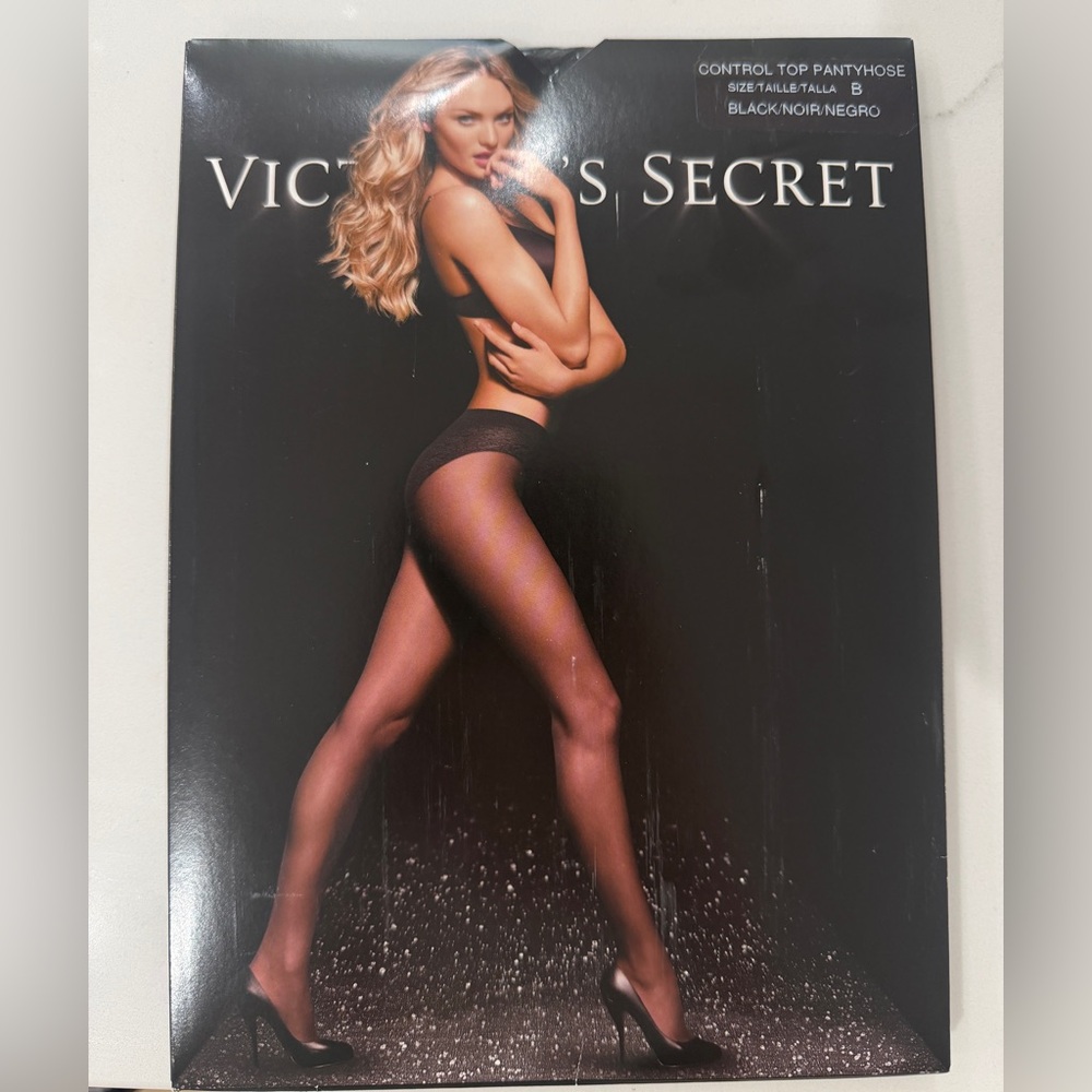 Victoria's Secret Black Sheer Control Top Pantyhose